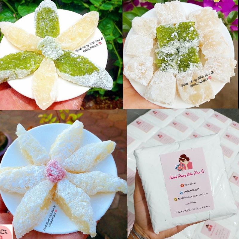 Bánh hồng Tam Quan trắng, xanh dứa( túi 500g) có dừa sợi.