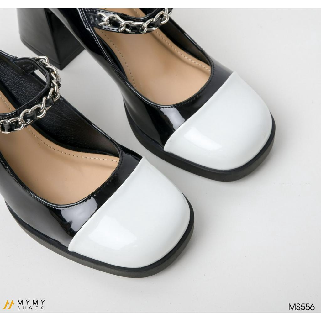 Giầy cao gót nữ đế vuông đế cao 7cm Mary Jane mầu đen, trắng MyMyShoes -  giầy cao gót MS556