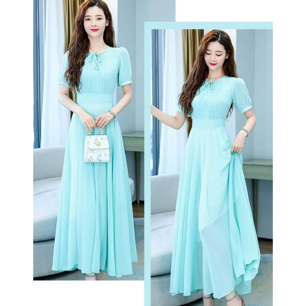 ĐẦM  MAXI XÒE PHỐI XẾP LI 2066