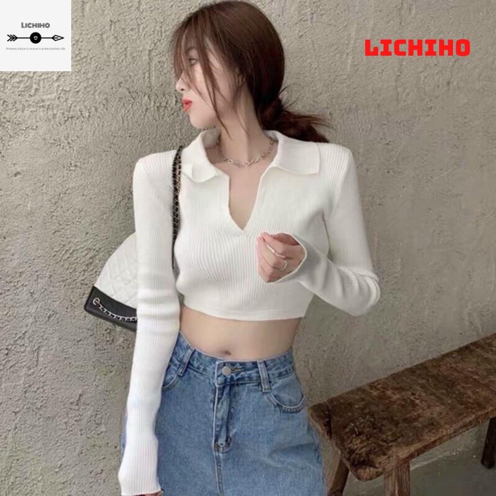Áo croptop nữ cổ tim nơ lưng tay dài CT11 LICHIHO áo thun nữ quyến rủ | BigBuy360 - bigbuy360.vn