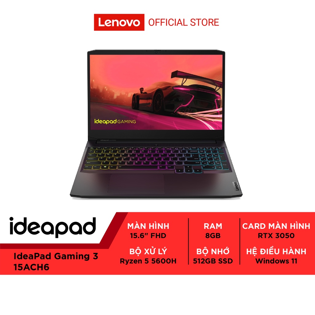 [ELBAU7 giảm 7%] Laptop Lenovo IdeaPad Gaming 3 15ACH6 R5 5600H/8GB/512GB/15.6”FHD/RTX 3050/Win11