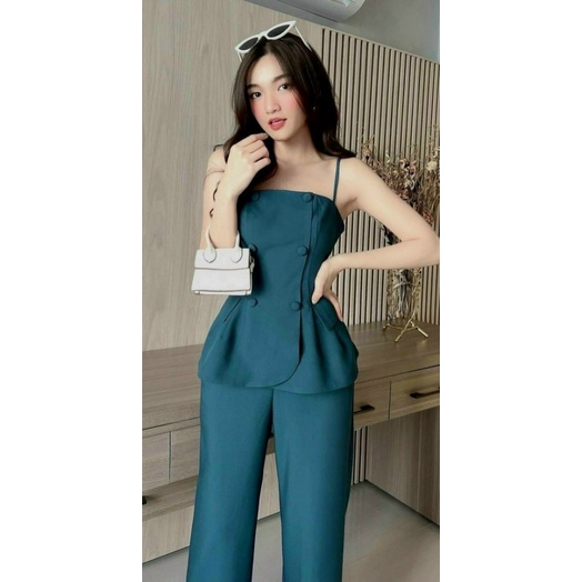 (MẪU MỚI) SÉT BỘ NỮ ÁO 2 DÂY KIỂU SANG CHẢNH TINH TẾ PU HHP