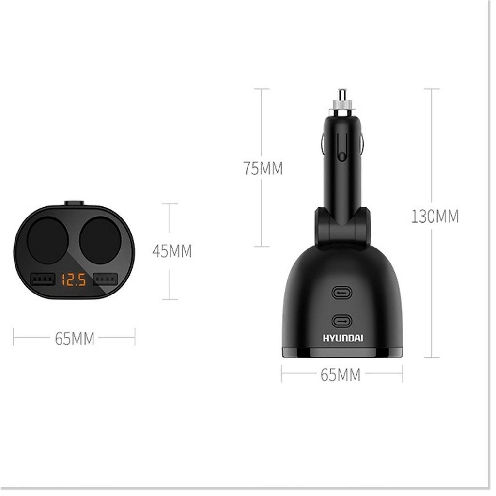 Bộ chia tẩu xe hơi 2 cổng sạc USB, 2 tẩu Huyndai HY16