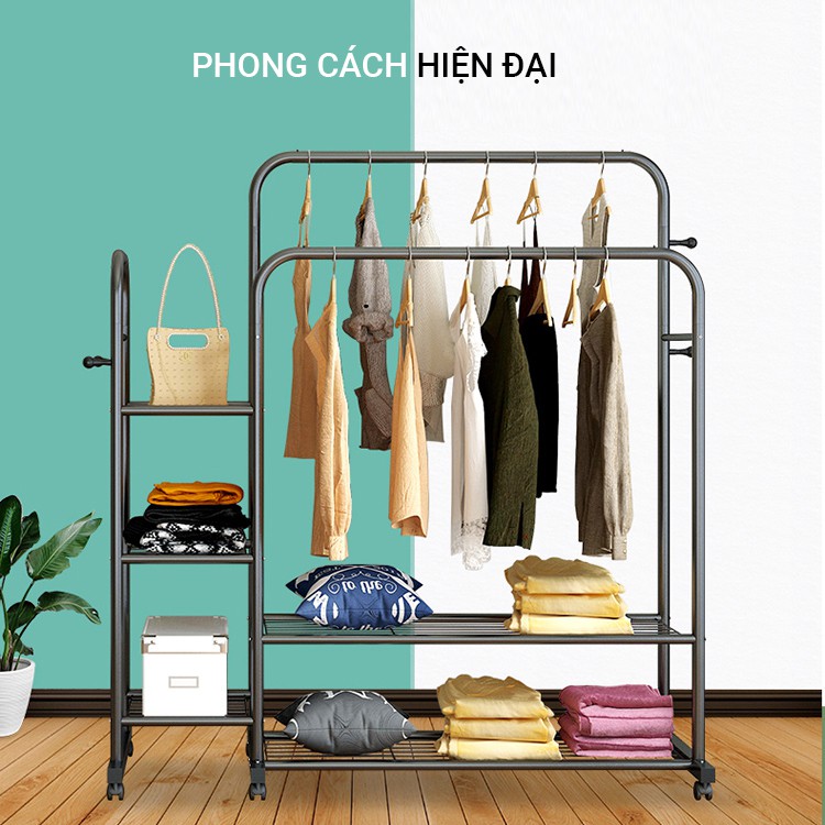 【TIỆN ÍCH】GIÁ KỆ TREO QUẦN ÁO KÈM GIÁ ĐỂ ĐỒ TIỆN LỢI 2 THANH 5 TẦNG CHÍNH HÃNG VANDO