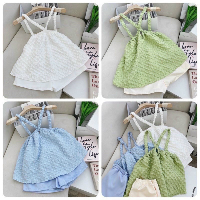 Set nữ , set bộ áo chéo cổ tặng quần sooc chất vải xốp đũi phồng mặc rất dễ thương