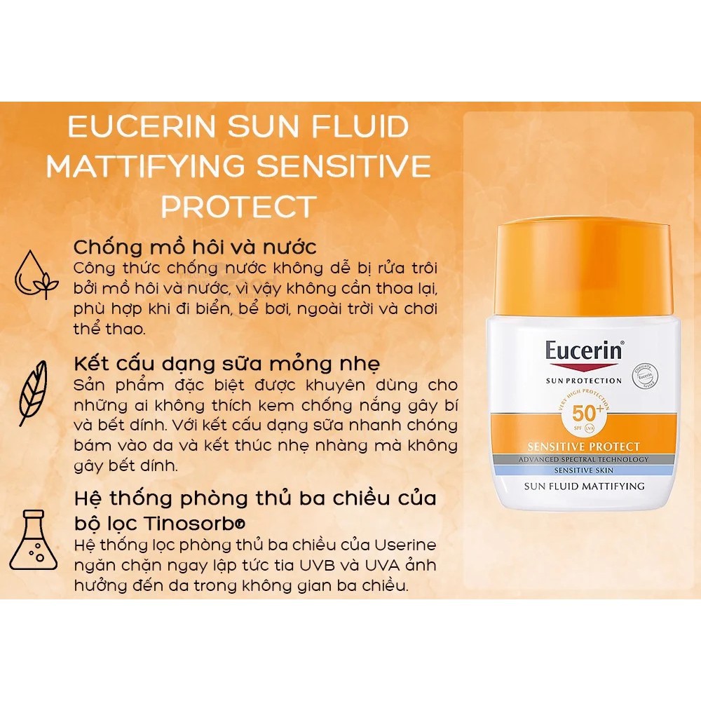 Eucerin Kem chống nắng SPF 50+ dành cho mọi loại da Sun Fluid Mattifying 50ml