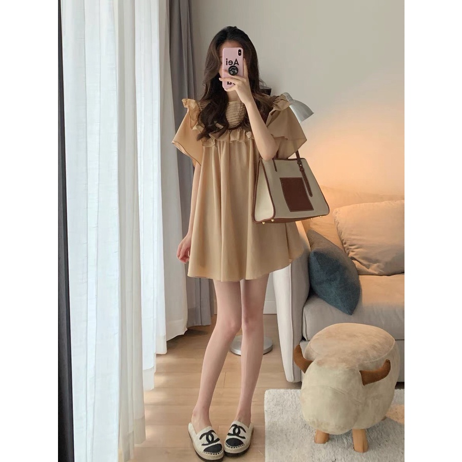 Váy babydoll dáng ngắn xếp li ngực vai bèo VAVASA V66