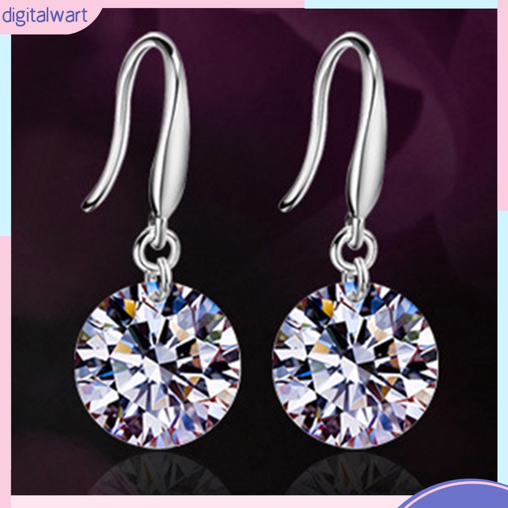 Cặp khuyên tai mạ bạc mặt tròn đính đá zircon sang trọng trẻ trung dành cho nữ