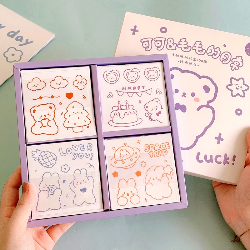 Set 25 Tấm Sticker Gấu Hoạt Hình Dễ Thương Dán Trang Trí máy in nhiệt, sổ tay DIY