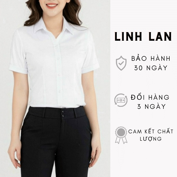Áo Sơ Mi Nữ Công Sở Tay Ngắn Màu Trắng Vải Kate Ý