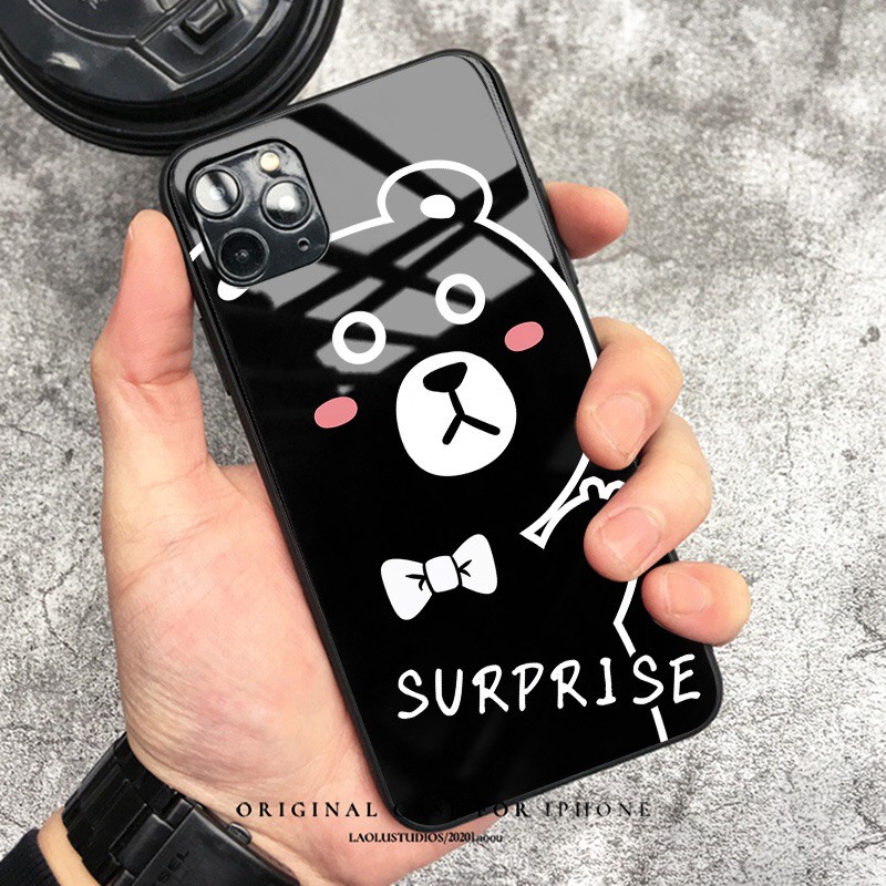 Ốp kính iphone đôi gấu Surprise cho iphone 6 s plus 7 8 plus Xr X s max 11 11 pro max 12 mini 12 pro max Se2