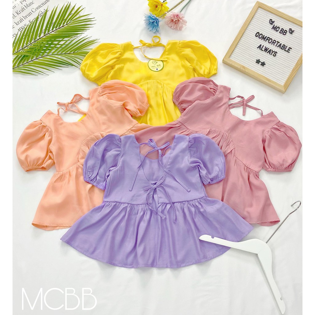 MCBB - Size Vừa 24-48Kg Đồ Bộ Bé Gái Áo Tay Phồng Quần Đùi Short Peplum Áo Cộc Tay Quần Áo Bé Gái Trẻ Em 1-16 Tuổi Nữ 13