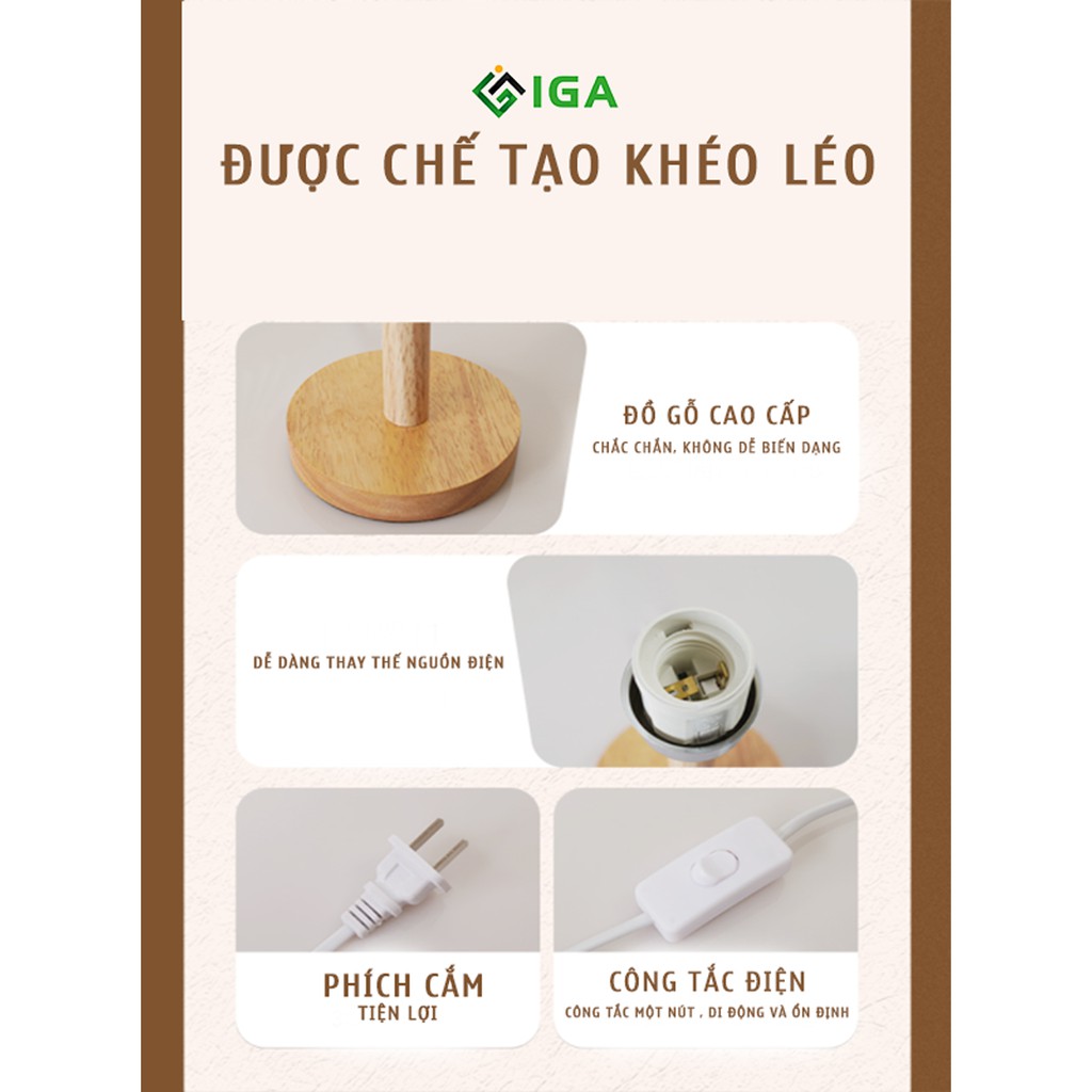 Đèn Ngủ Chân Gỗ Phong Cách Hàn Quốc - GN29