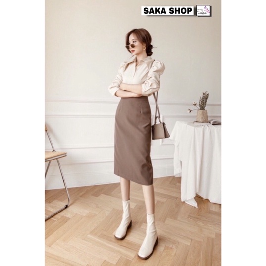 Chân váy nữ bút chì dáng dài vải tuyết mưa dày dặn nhiều màu