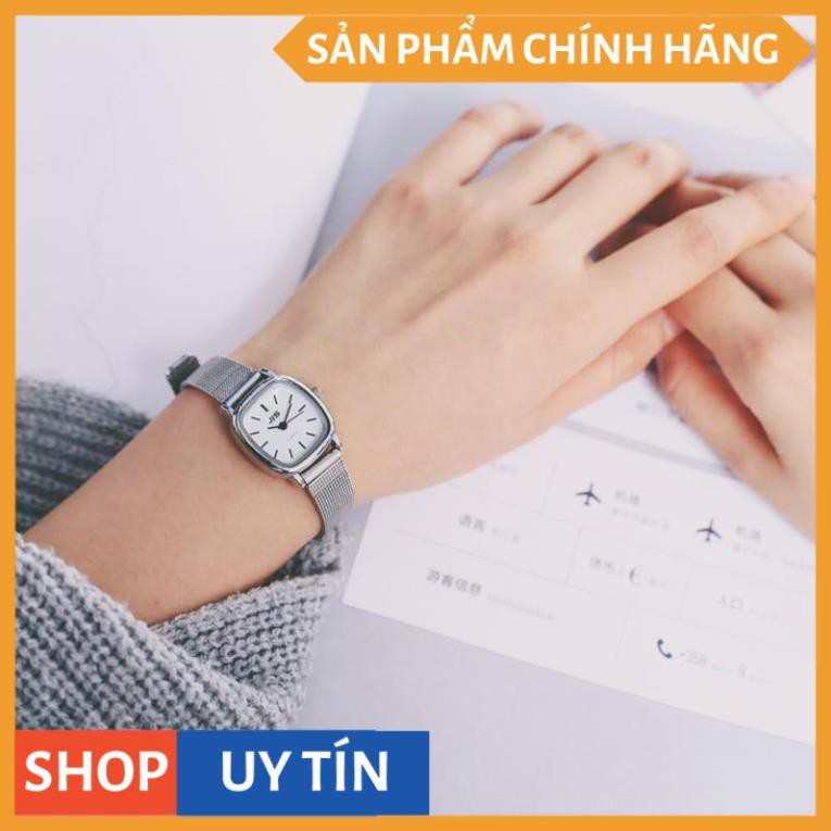 Đồng hồ nữ Jis dây kim loại mặt vuông nhỏ xinh 26mm