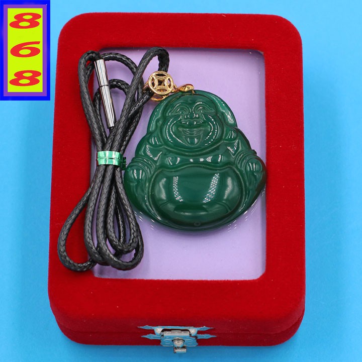 Mặt dây chuyền Phật Di Lặc Xanh 3.8cm MDLMNX38 - Tặng kèm móc inox - Phong thủy 868
