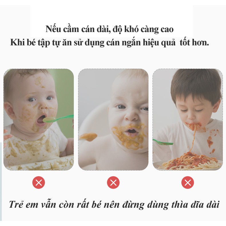 Thìa dĩa tập xúc cán ngắn INOX 316 cho bé Beedoll, muống nĩa cán ngắn silicone an toàn