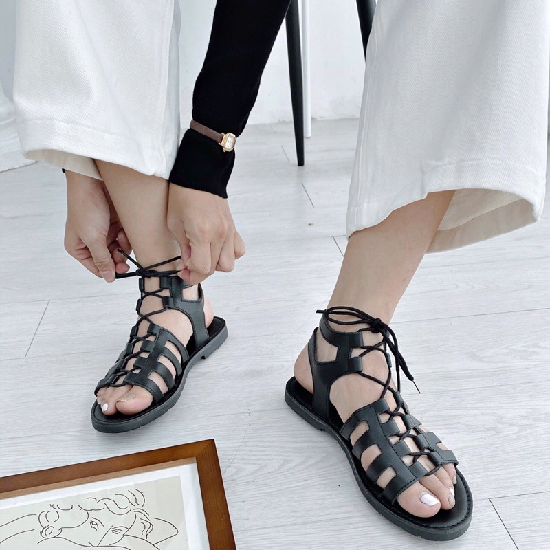 Sandal nữ quai hậu cá tính dây đan cao cổ bản 3 quai chiến binh