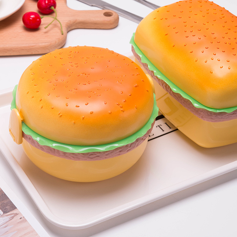 Hộp Đựng Cơm Trưa Hình Bánh Hamburger Kèm Muỗng Và Nĩa Đáng Yêu Cho Bé