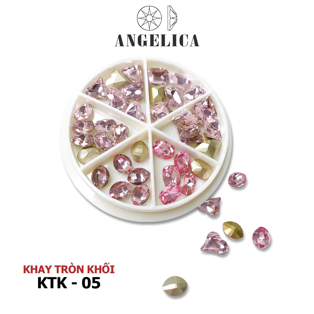Đá Khối Khay Tròn Mix Hình, Màu Trang Trí Móng ANGELICA KTK 36 Viên