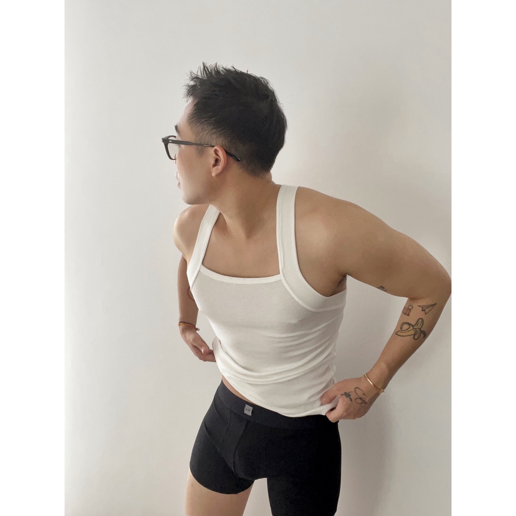 Áo Sát Nách Nam Ba Lỗ Body Tanktop 03 Cổ Vuông Chất Liệu Cotton Tập Gym Chạy Bộ Hai Màu Đen Trắng Trơn WHISTL3