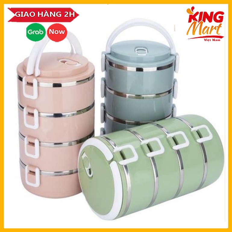 HỘP CƠM GIỮ NHIỆT, CẠP LỒNG CƠM 4 TẦNG, Lõi INox an toàn vệ sinh, phù hợp đi học, đi làm