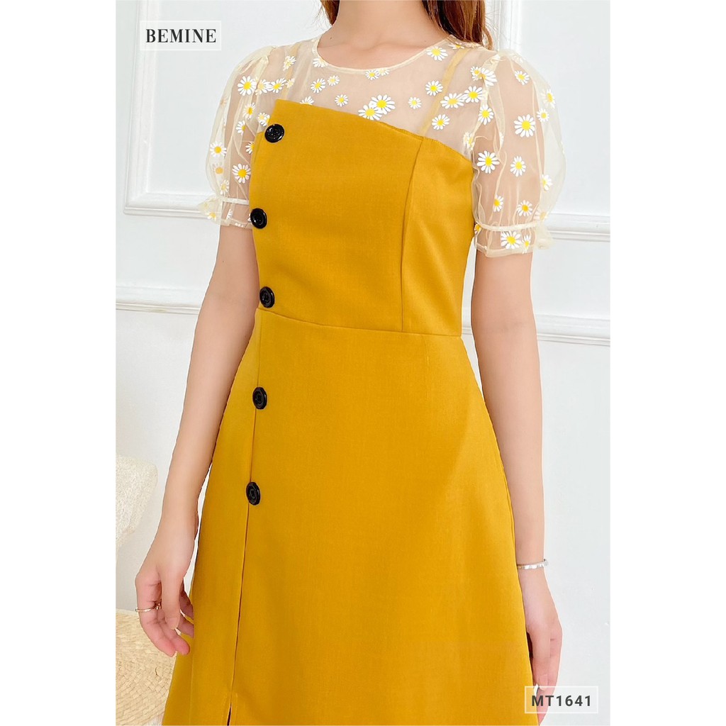 Đầm nữ công sở thiết kế đính nút lệch phối cổ BEMINE MT1641VANG | BigBuy360 - bigbuy360.vn