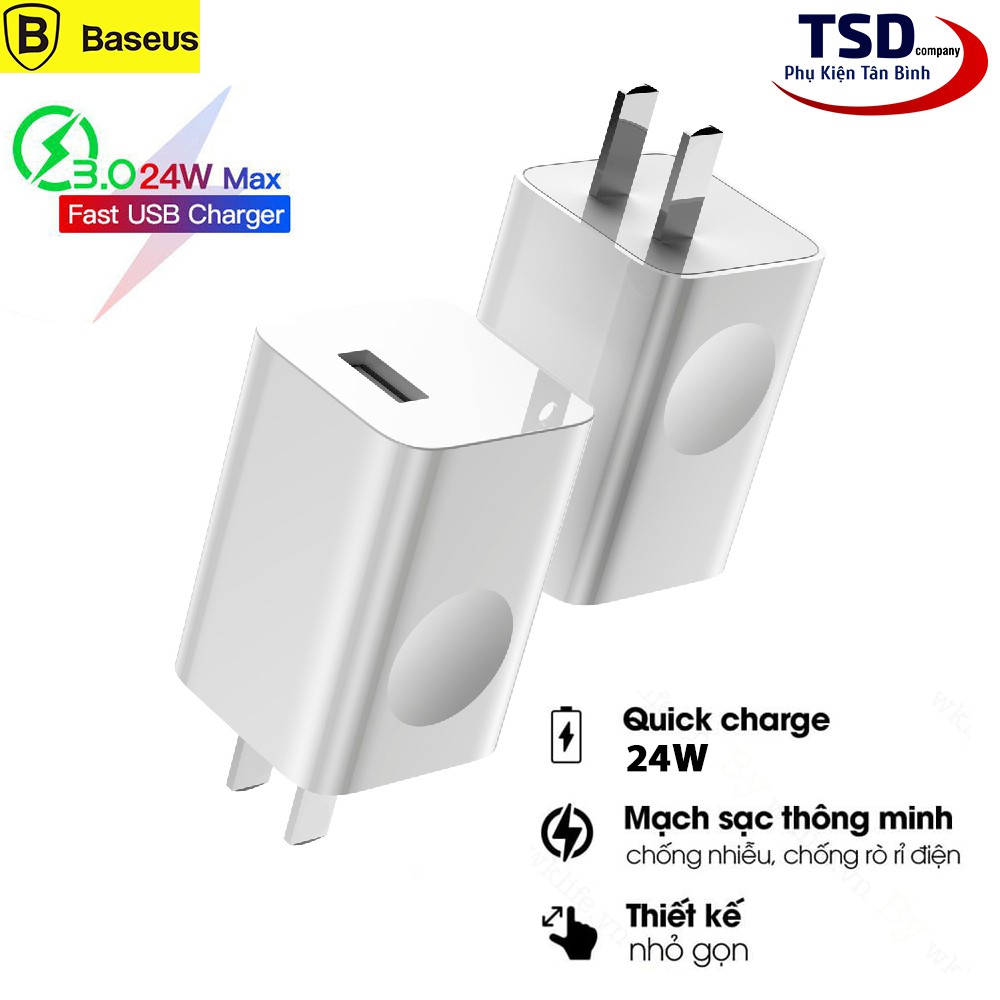 Củ Sạc Nhanh Baseus 24W Quick Charge 3.0 Sạc Nhanh Điện Thoại, Máy Tính Bảng