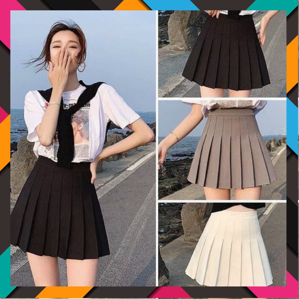 Chân váy Tennis Xếp ly mùa lạnh chất Dày dặn Siêu ấm vải Vitex có Khóa kéo Lưng cao phong cách Ulzzang