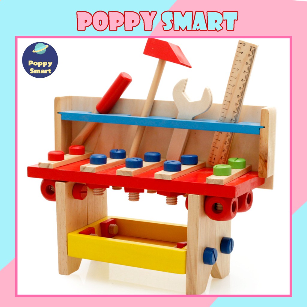 Bộ Đồ Chơi Dụng Cụ Sửa Chữa Cơ Khí Cho Bé Bằng Gỗ An Toàn, Bộ Cơ Khí Bé Trai Montessori