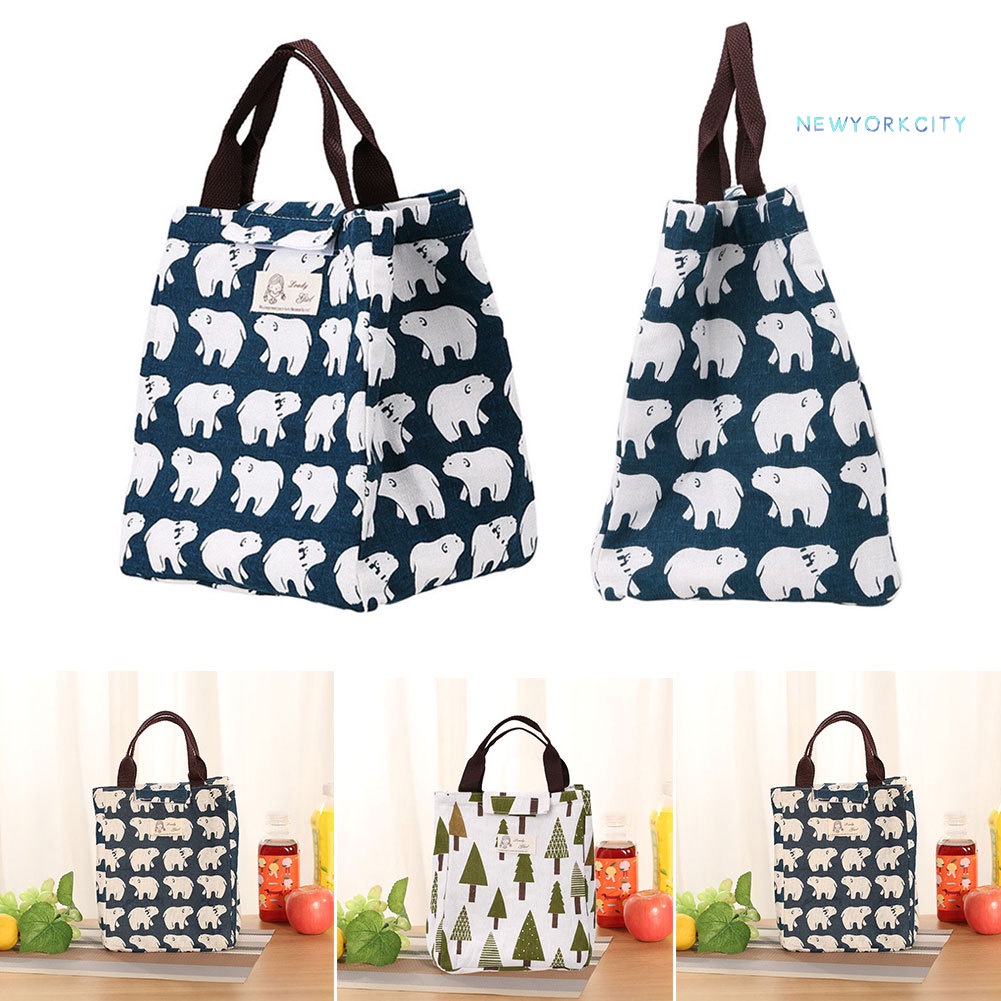 Túi Vải Canvas Giữ Nhiệt Đựng Đồ Ăn Trưa Hình Nhím/Gấu/Gấu Dễ Thương