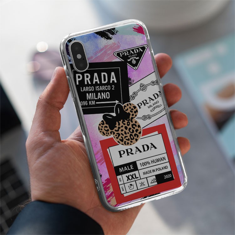 Ốp kính Silicone dẻo hình logo Prada chống trơn riêng chỉ Iphone JC20200800076