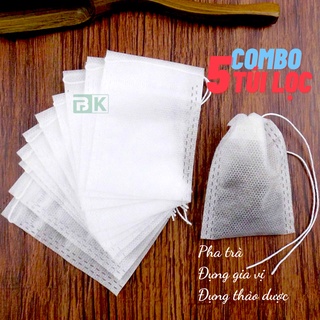 Combo 5 túi lọc - pha trà, đựng thảo dược, gia vị... - túi lọc 1 lần chất liệu vải không dệt