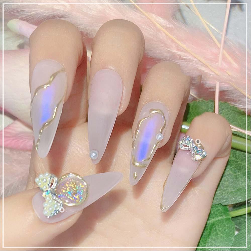 AARON1 Set 5 Phụ Kiện Trang Trí Móng Tay Hình Nơ Kính Siêu Lấp Lánh DIY