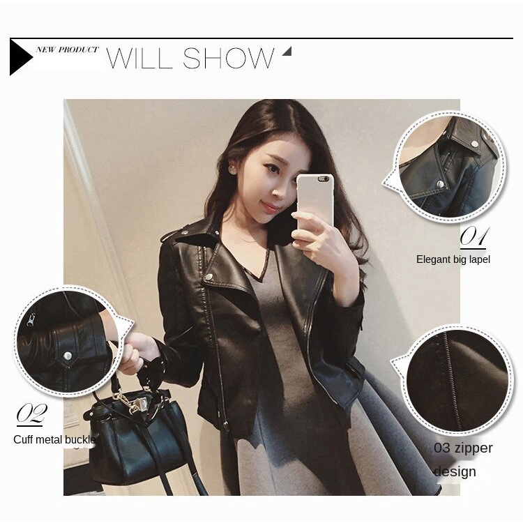 [free gift] Áo Khoác Da Pu Dáng Ngắn Phối Khóa Kéo Kiểu Hàn Quốc Thời Trang Thu Đông Cho Nữ