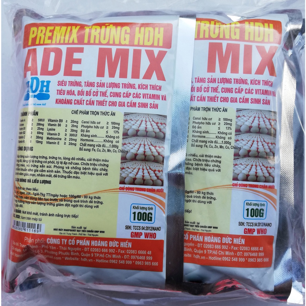 1 gói ADE PREMIX 100gSiêu trứng, tăng sản lượng trứng cung cấp các vitamin và khoáng chất cần thiết cho gia cầm sinh sản