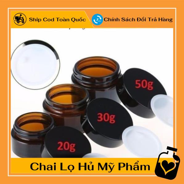 Hủ Đựng Kem ❤ TOP GIÁ RẺ ❤ Hũ đựng kem thủy tinh nâu 30g,50g chiết mỹ phẩm , , phụ kiện du lịch