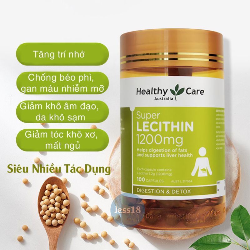 Mầm đậu nành Healthy Care Super Lecithin 1200mg 100 viên đẹp da tăng nội tiết tố nữ