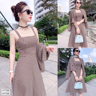 S1739 đầm dáng xoè kèm áo khoác ngoài xinh kèm ảnh thật
