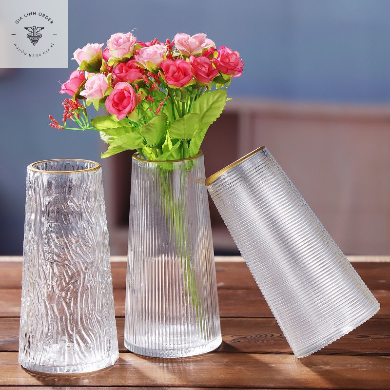 Lọ hoa thủy tinh viền vàng decor phòng ngủ và trang trí phòng khách cao cấp