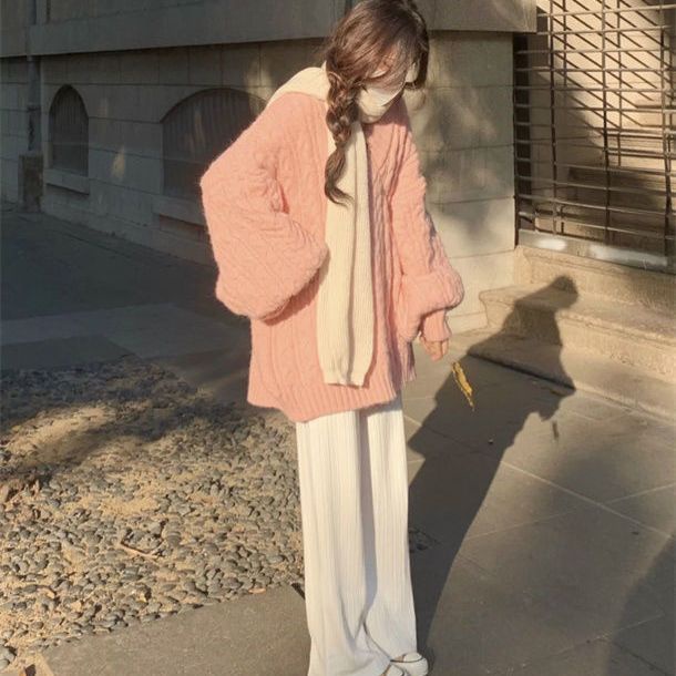 Áo Sweater Cổ Chữ V Dáng Rộng Xinh Xắn Theo Phong Cách Hàn Quốc Dành Cho Nữ