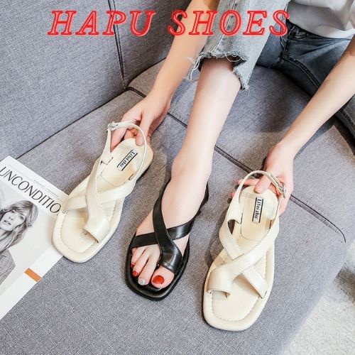 Dép Sandal nữ xỏ ngón đế bệt, dép thời trang quai hậu nữ 2 quai chéo