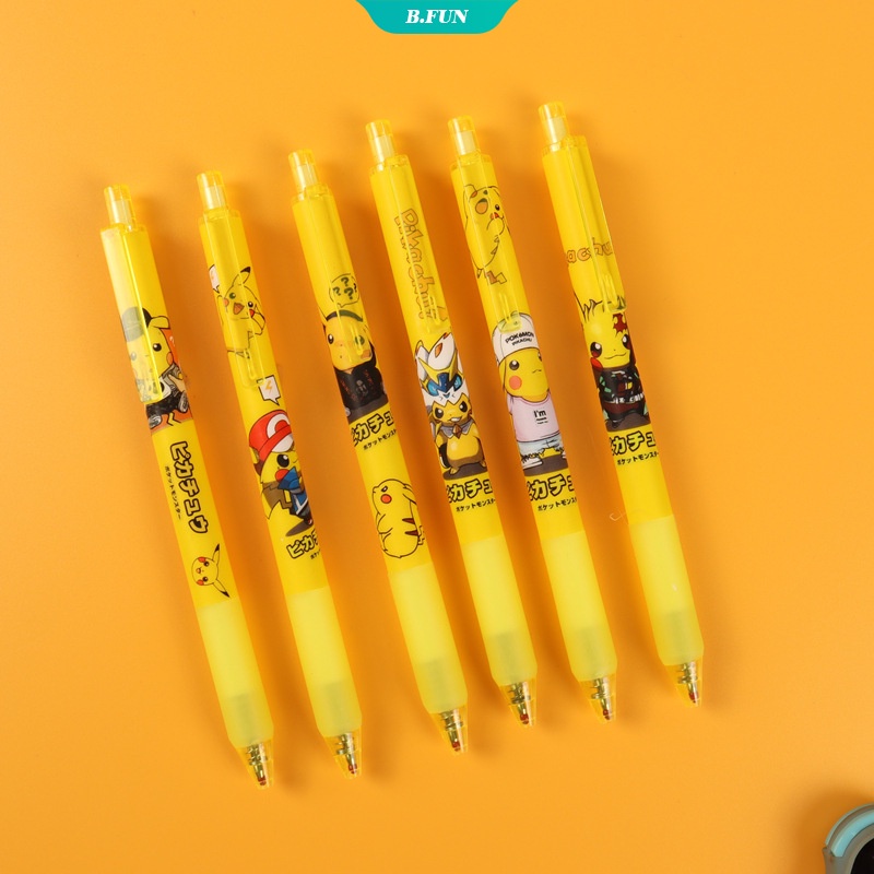 1 Bút Mực Bấm Ngòi 0.5mm Hình Pokemon Pikachu Bằng Sợi Carbon Đen Cho Bé Trai Và Bé Gái