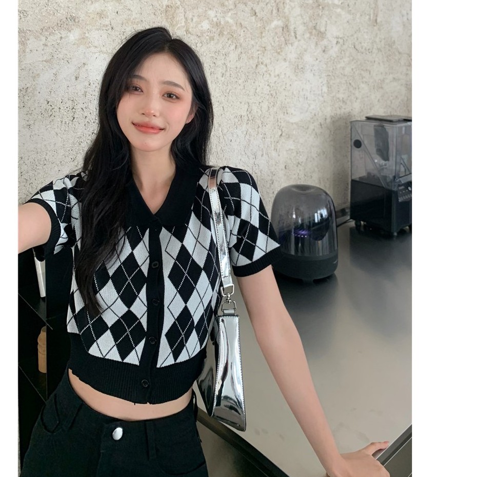 Cocory vn Áo Cardigan Dệt Kim Tay Ngắn Cổ Bẻ Kẻ Sọc Phong Cách Hàn Quốc Cho Phụ Nữ | BigBuy360 - bigbuy360.vn