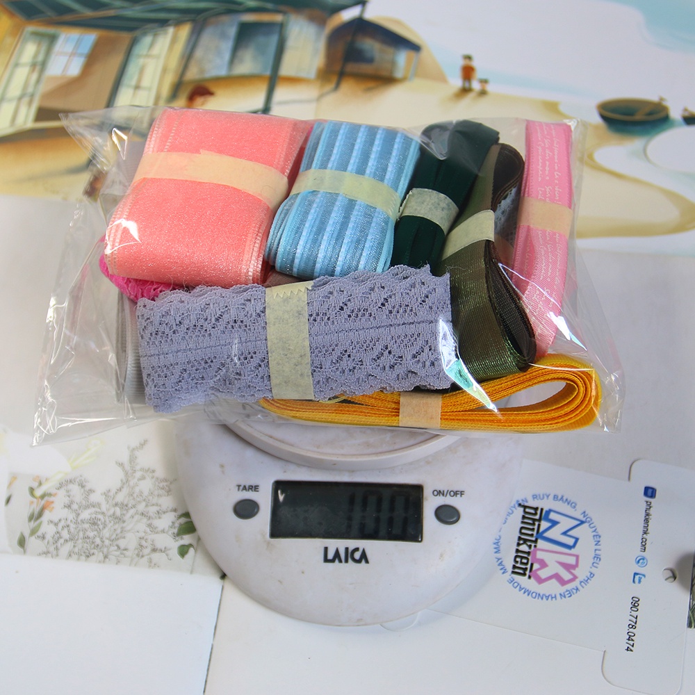 Set ruy băng ngẫu nhiên lẻ mét nhiều loại bán theo gram kích thước ngẫu nhiên từ 6mm-6cm ngẫu nhiên độ dài