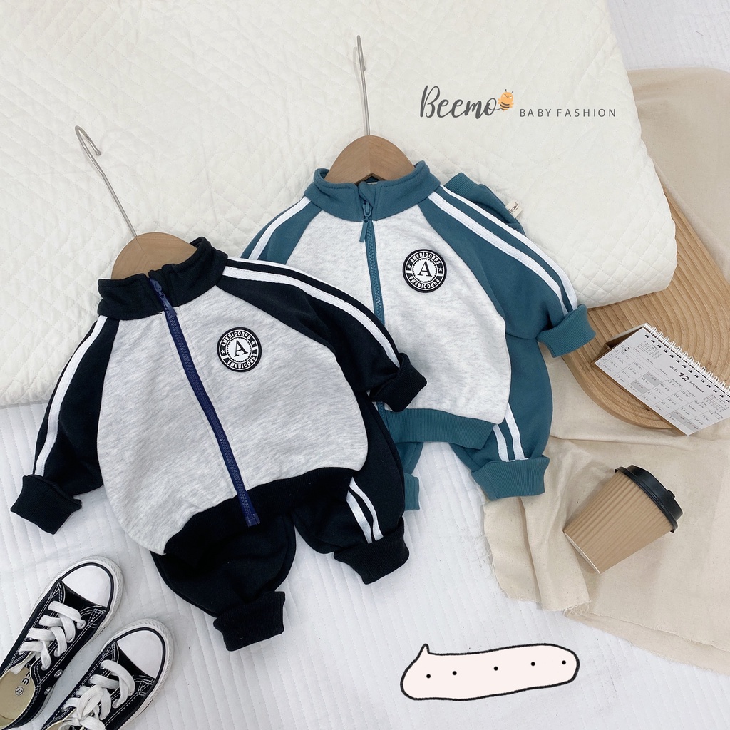 Set bộ quần áo khoác Beemo viền tay thể thao đi học đi chơi cho bé trai, bé gái từ 1 đến 6 tuổi - 21B161