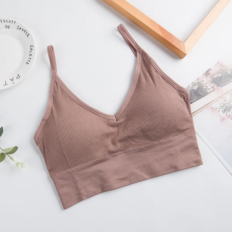 Áo bra hở vai khoét chữ u, áo bralette thun len tăm tập gym, yoga BAS016