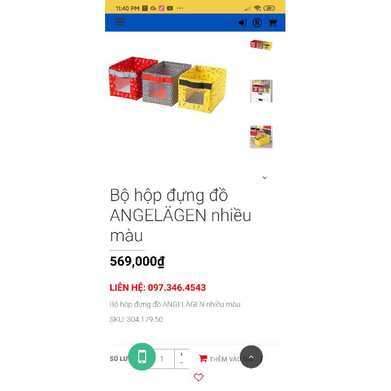 Bộ 3 hộp đựng đồ Ikea Angelagen nhiều màu  18x27x17cm