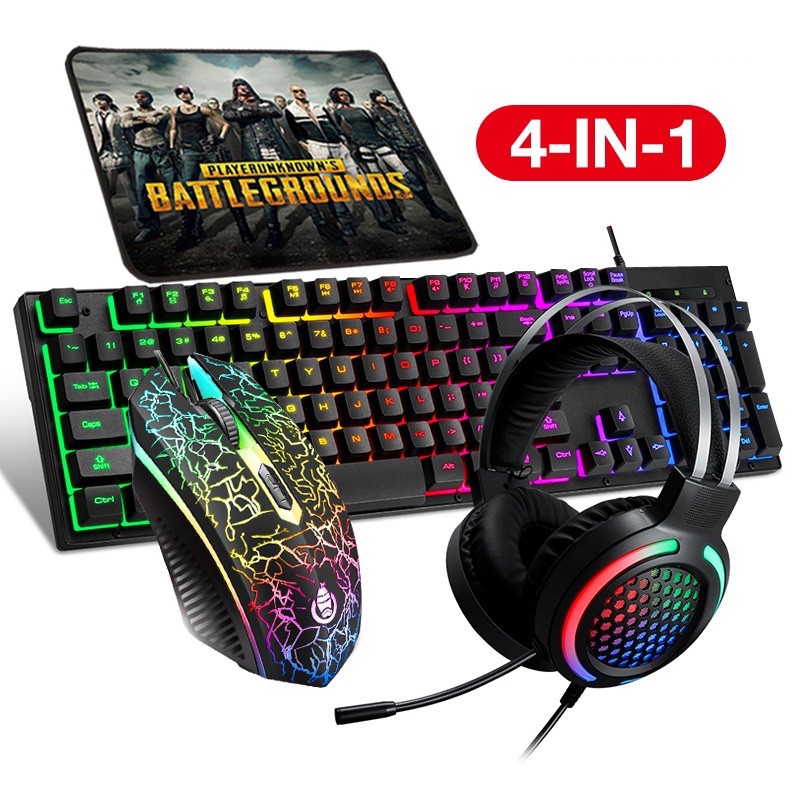 Combo 4 in 1 Gaming gồm bàn phím, chuột, tai nghe, bàn kê chuột