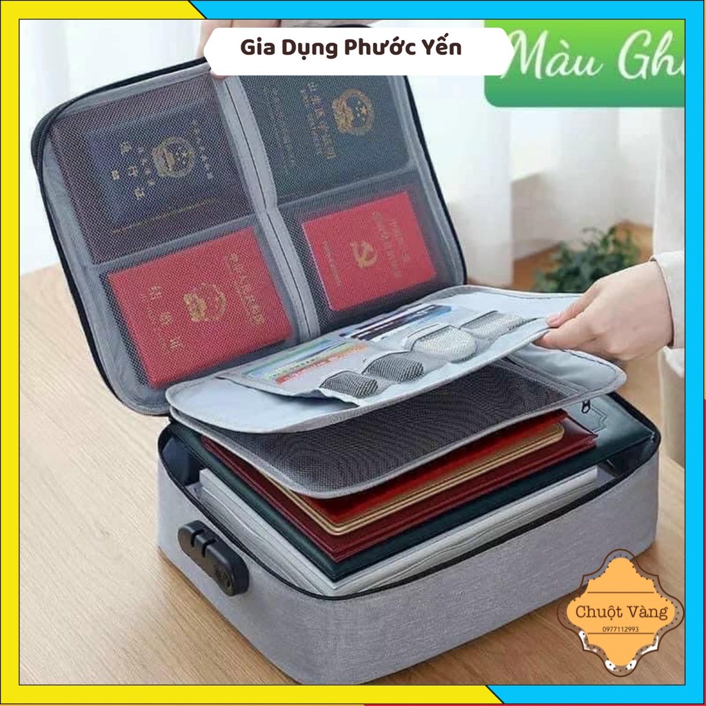 Túi đựng tài liệu khổ A4 3 ngăn bằng vải có khoá số bảo mật